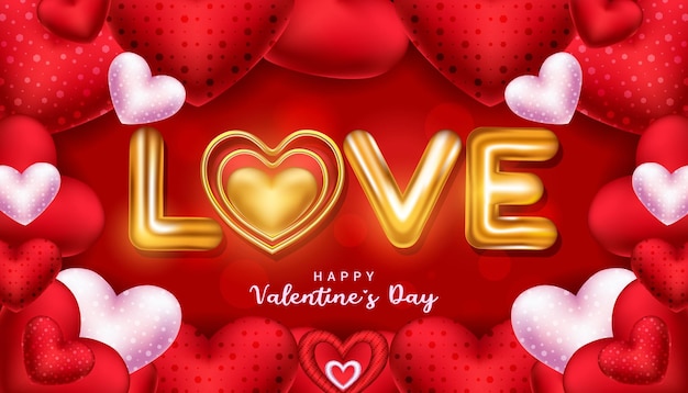 Realistic 3d gold lettering love with valentines element vector