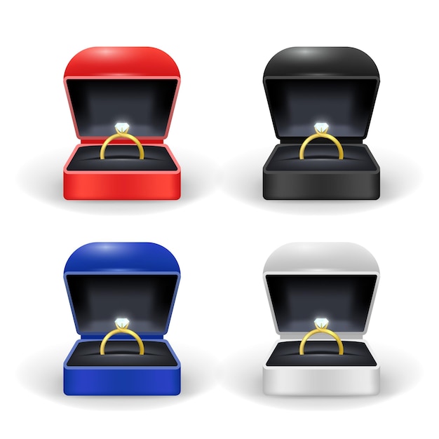 Реалистичное 3d золотое кольцо с бриллиантом и коробкой цветовой набор предложение о браке