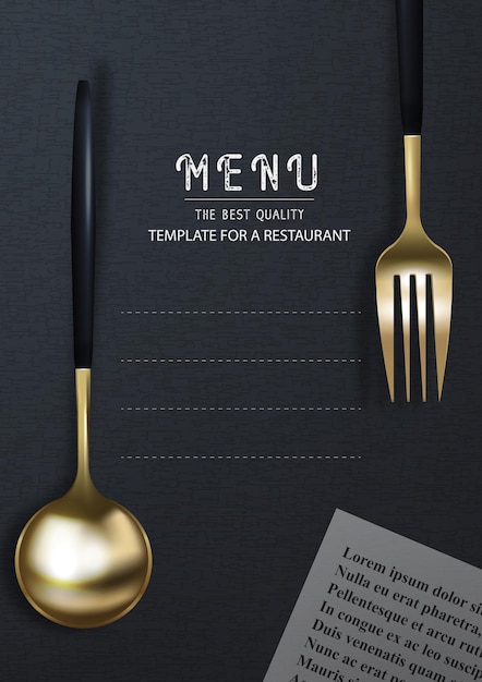 Realistic 3D golden fork knife and spoon Fashionable modern poster for a restaurant