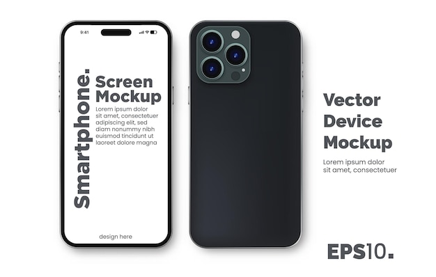 現実的な3D高品質スマートフォンのモックアップ デバイス3D電話の現実的なフロントとバックビュー