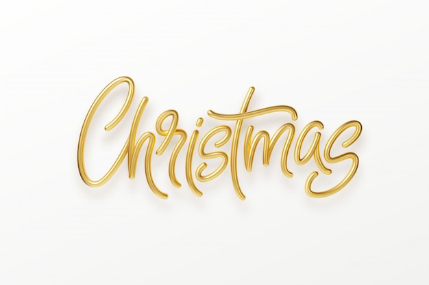 Vector realistic 3d inscription merry christmas isolated on. golden shiny lettering.