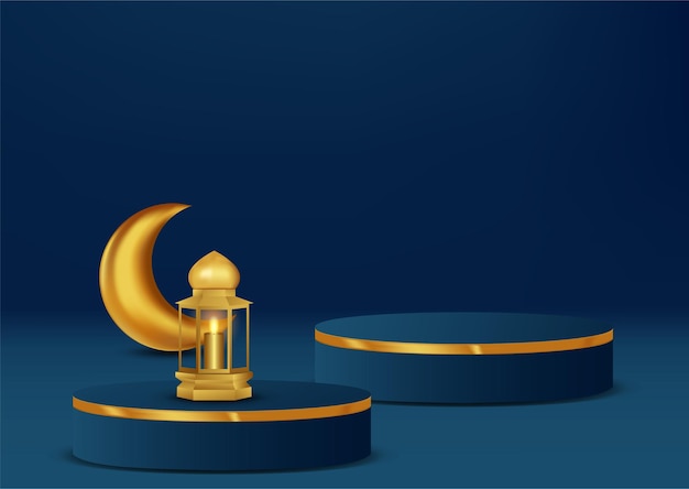 Vector realistic 3d islamic celebration with islamic ornament and product podium vector 3d illustration