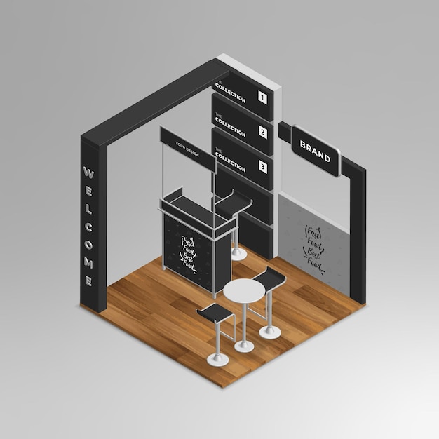 realistic 3d isometric exhibition booth set