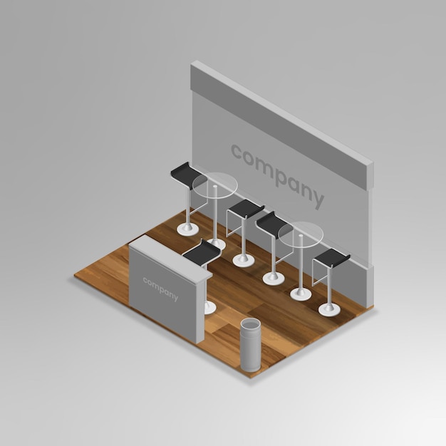 Vector realistic 3d isometric exhibiton stand