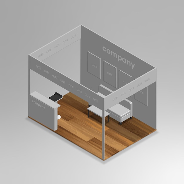 Vector realistic 3d isometric exhibiton stand