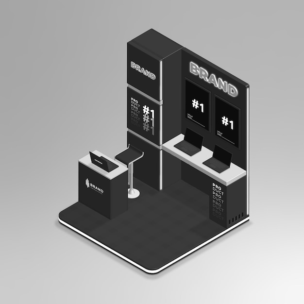 Realistic 3d isometric expo stand