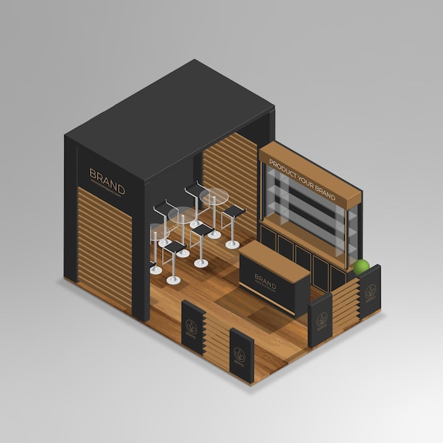 Realistic 3d isometric mini cafe