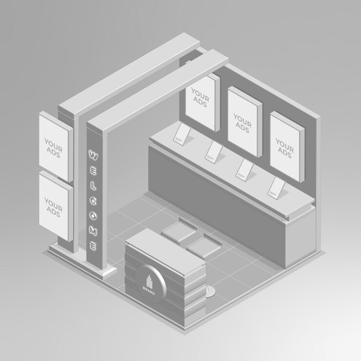 Vector realistic 3d isometric mini showroom