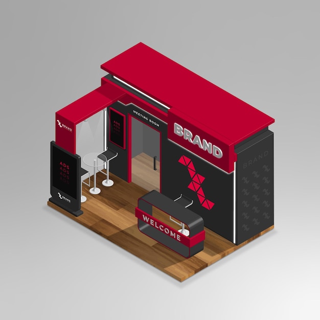 Realistic 3d isometric mini showroom