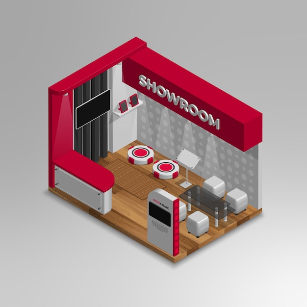 realistic 3d isometric showroom vector