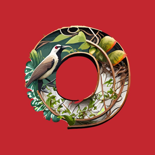 Realistic 3d letter o with jungle effect