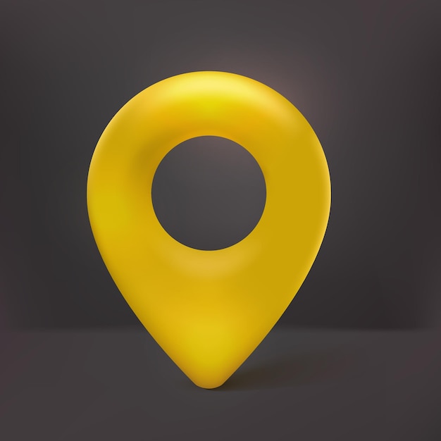 Realistic 3d map pin pointer icon yellow with black background