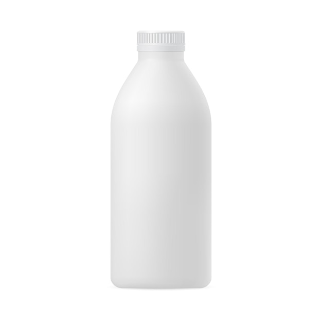 Realistic 3d mockup of a plastic bottle for milk with a cap on a white background