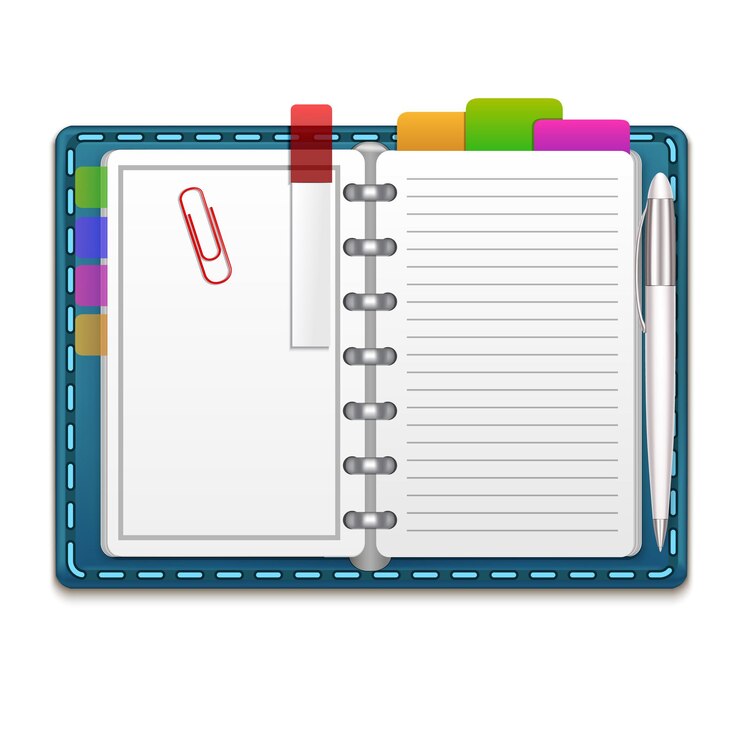 Vector realistic 3d organizer notebook color stickers and clip vector