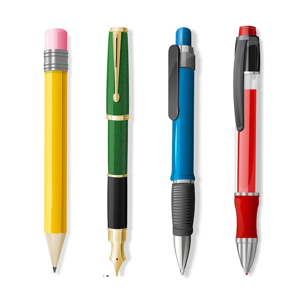 Realistic 3d Pen and Pencil Set Vector