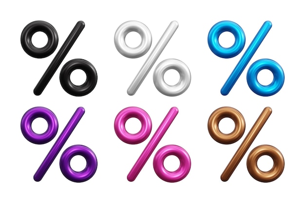 Vector realistic 3d percentage symbols collection vector illustration