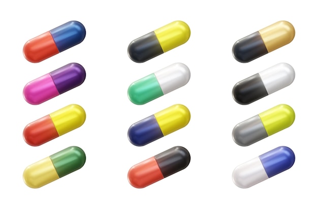 Realistic 3d pills icons collection