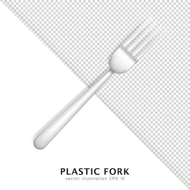 Realistic 3d plastic or stainless steel fork template. White vector cutlery, tableware, flatware