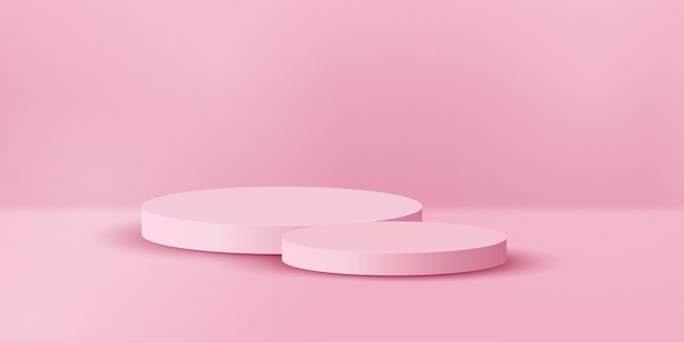 Realistic 3d podium stage pink pastel scene