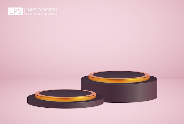 Вектор Реалистичный 3d вектор подиума с золотым наложением и фоном пустой комнаты