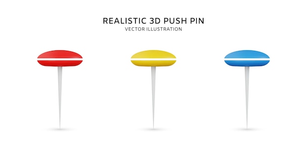 Vector realistic 3d push pin vector object illustration