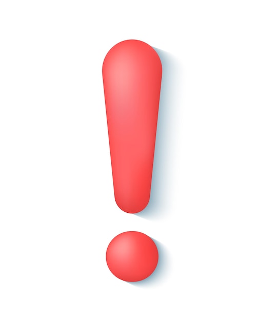 Vector realistic 3d red exclamation mark danger information message or warning sign faq