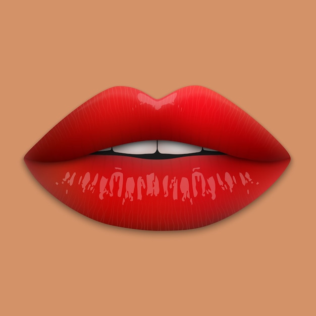 Realistic 3d red lips isolated.