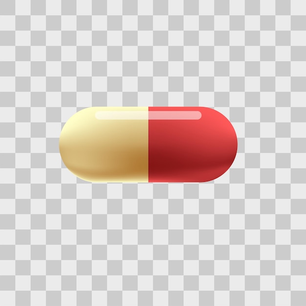 Realistic 3d red and yellow pill on transparent background