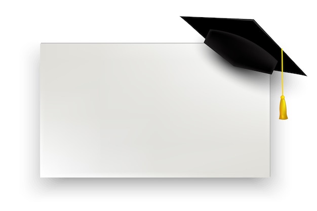 Vector realistic 3d render of graduation cap and diploma education degree ceremony concept