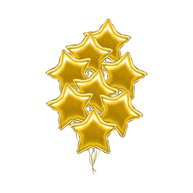 Vector realistic 3d shiny golden star balloon bunch symbol of celebration and decoration party