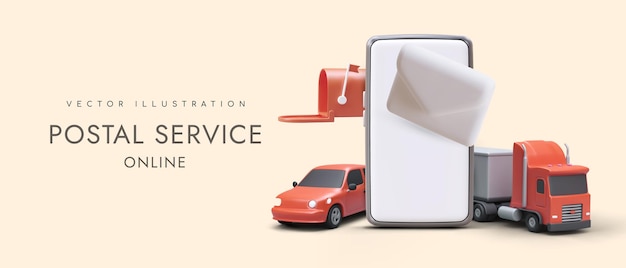 Realistic 3d smartphone automobiles mailbox and letter Online delivery order concept