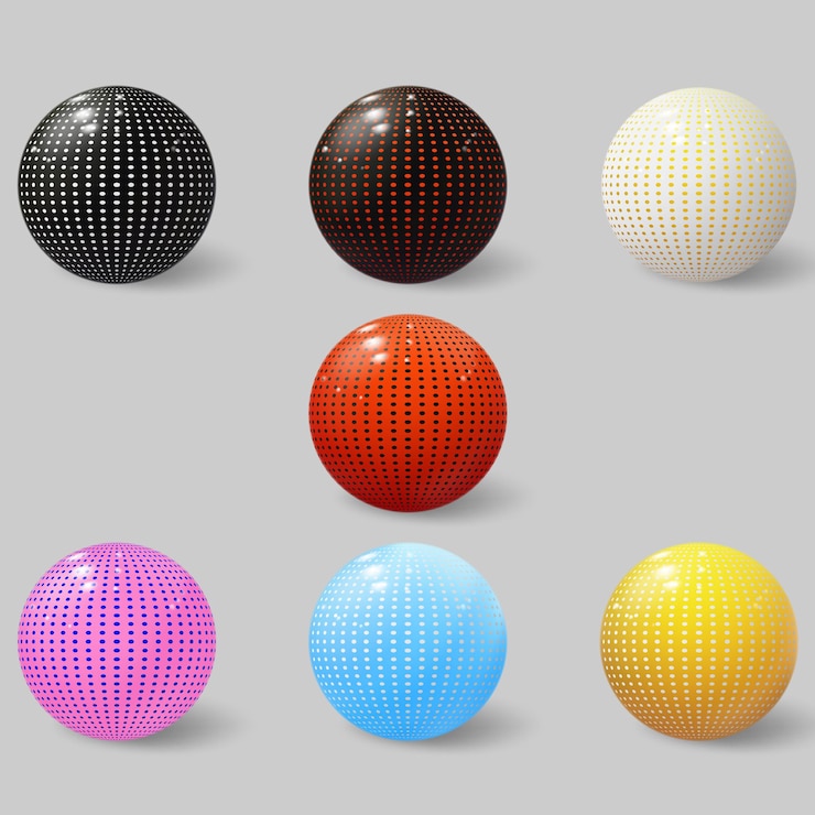 Vector realistic 3d spheres set of bubbles balls textured with halftone pattern jewelry cover concept decoration element for design