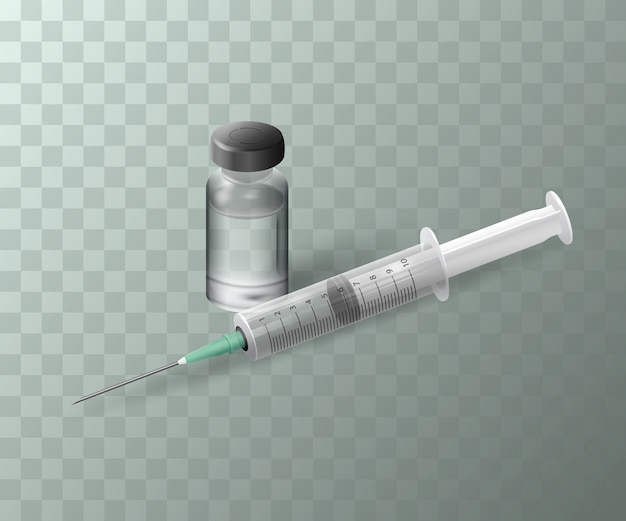 Realistic 3d syringe and bubble on a transparent background.