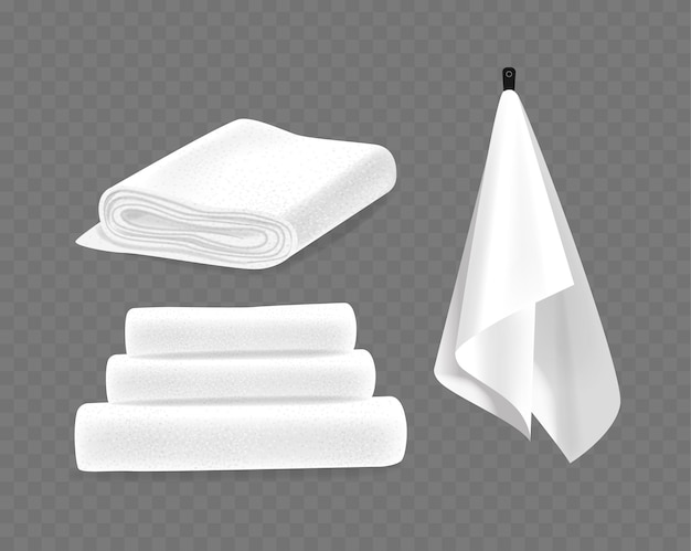 Realistic 3d Terry Towels Featuring Rolled And Folded Towels Aligned Neatly White Color