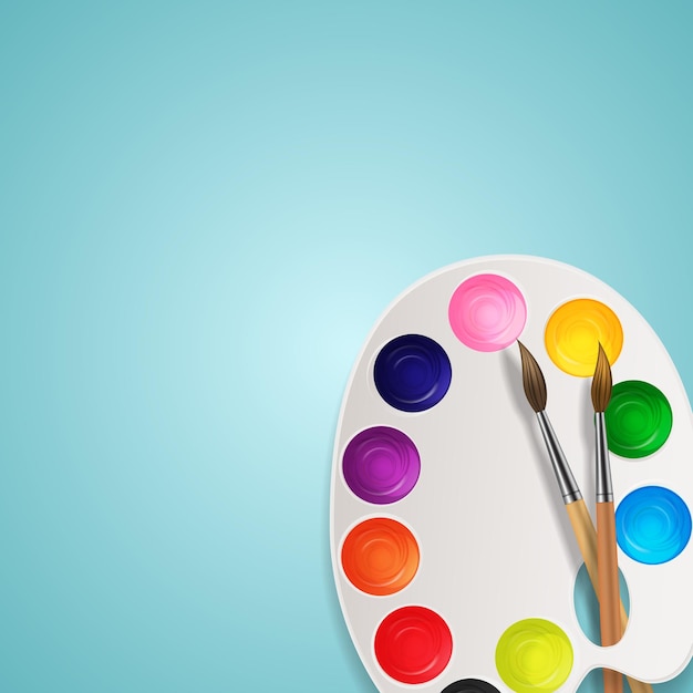 realistic 3d  tins with brush and palette