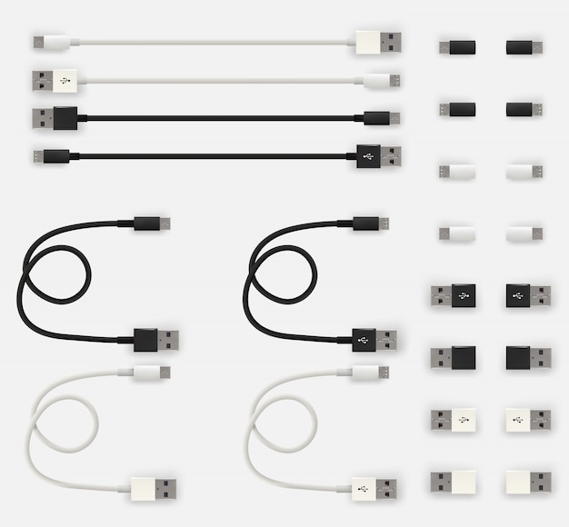 Vettore micro cavi e connettori usb 3d realistici