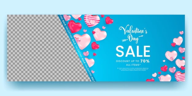 Realistic 3d valentine's day horizontal banner