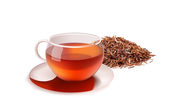 Realistic 3d vector illustration of rooibos drink. cup of tea isolated on white. rooibos dried tea.