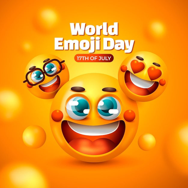Illustrazione realistica della giornata mondiale degli emoji in 3d Vettore Premium