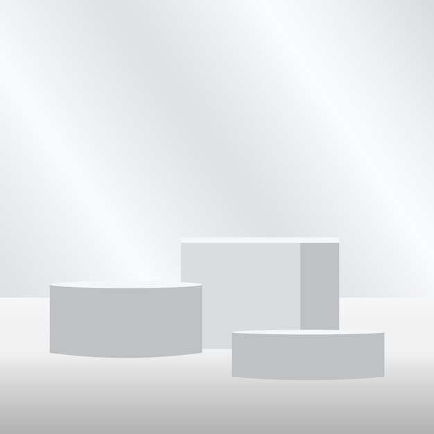 realistic 3dwhite cylindrical podium background with cube pedestal