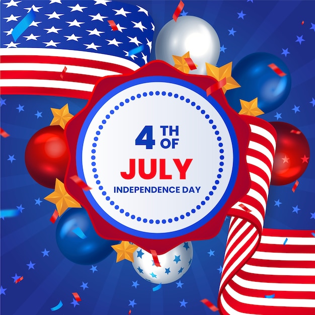 Realistic 4th of july illustration with balloons and stars