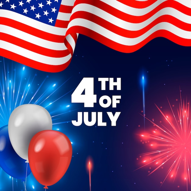 Realistic 4th of july illustration with balloons