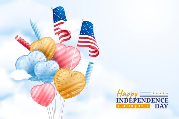 Realistic 4th of july independence day with helium balloons