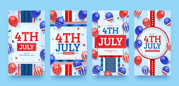 Vector realistic 4th of july instagram stories