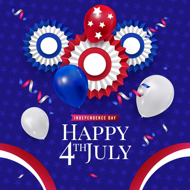 Реалистичная иллюстрация 4 июля с воздушными шарами