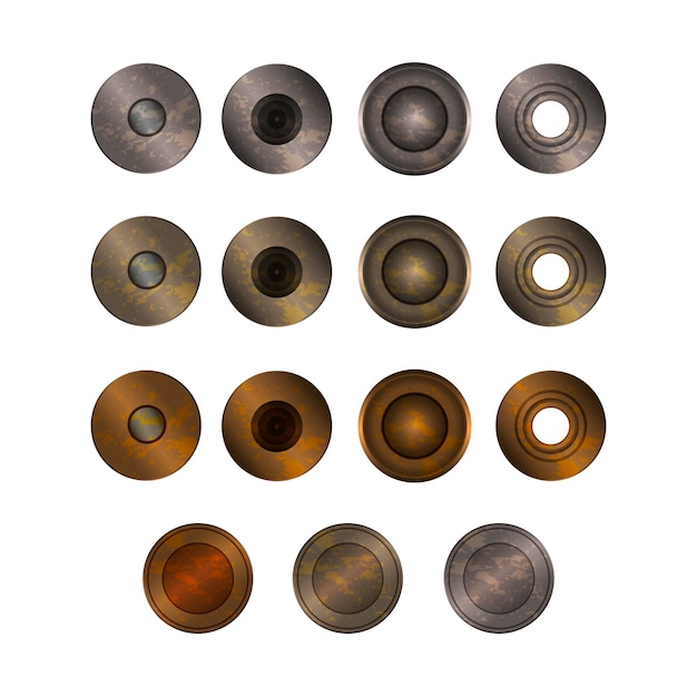 Vector realistic accessories metal jeans round button or rivets set web design element.