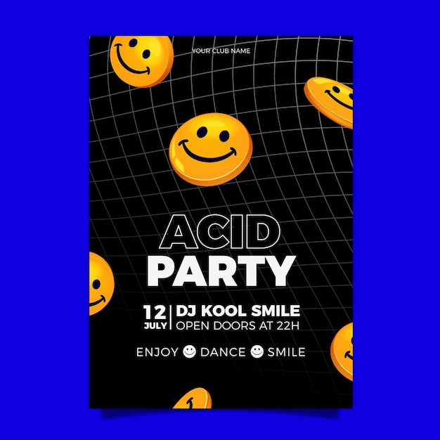 Vector realistic acid emoji poster