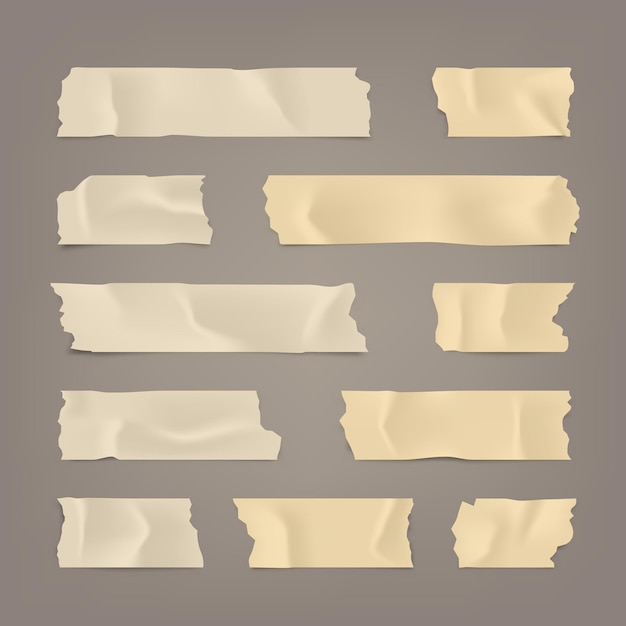 Vector realistic adhesive tape set sticky scotch duct paper strips on brown background vector illustration