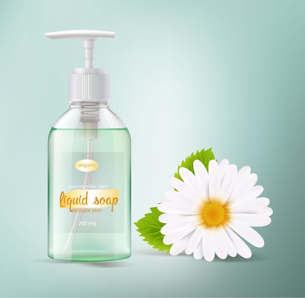 Realistic Advertising Poster for Bottled Soap Products