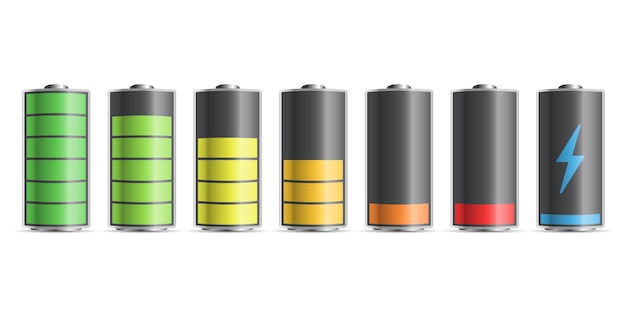 Realistic alkaline battery set icon in flat style Diffrent size accumulator vector illustration on isolated background Accumulator recharge sign business concept